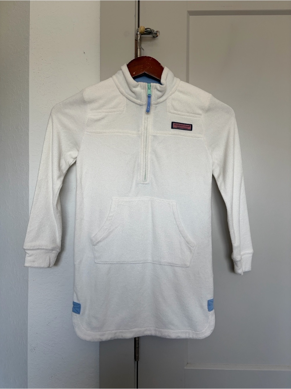 VINEYARD VINES QUARTER-ZIP FLEECE PULLOVER/SWIM COVER -UP DRESS WHITE KIDS SMALL